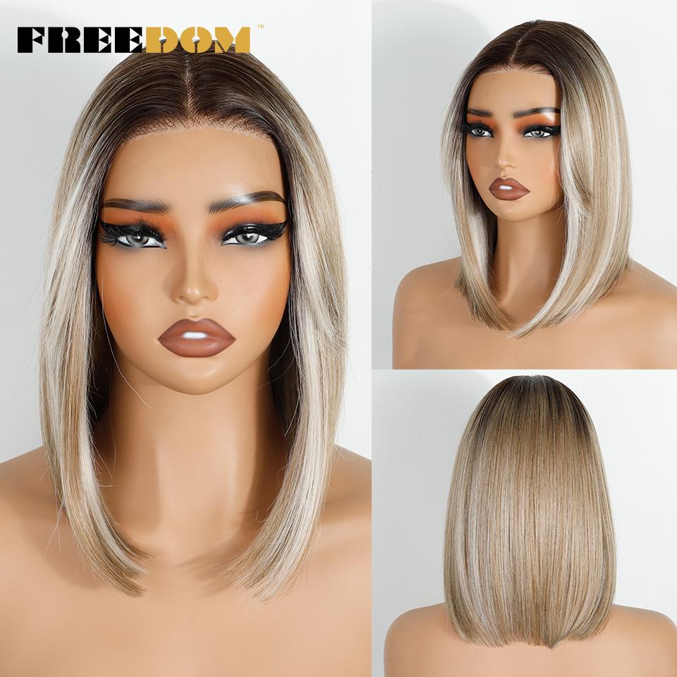 

FREEDOM Synthetic Lace Wigs For Women 12 Inch Short Bob Lace Wig Pre Plucked Pre-Cut White Pink Orange Colorful Cosplay Wig (as the picture,12inches)