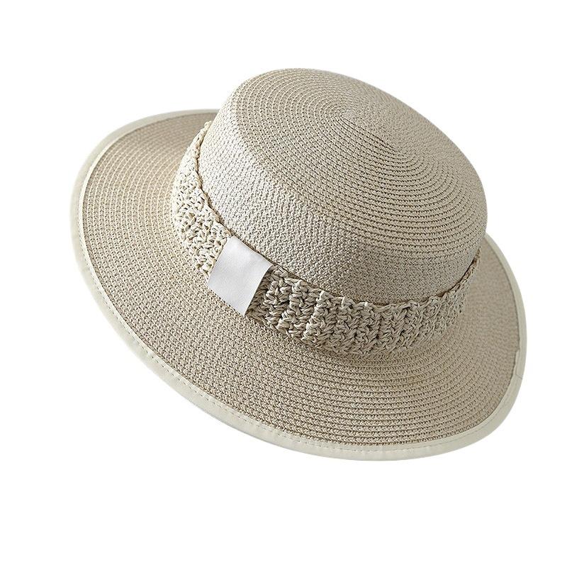 Wide Brim Flat Top Straw Hat Women's Casual Face Small Sun Hat Men's Summer Seaside Beach Sunshade Hat