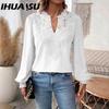 Women's Fashion Casual Solid Color Print Long Sleeve V Neck Blouses & Shirts