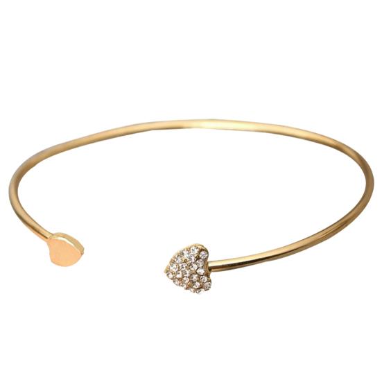 

Женский браслет-манжета с двойным сердцем и стразами, инкрустированный открытием, ювелирный подарок золотистый