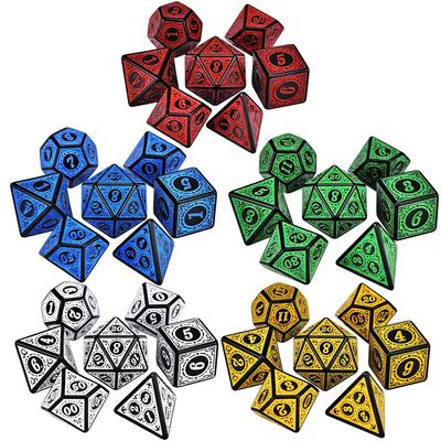 7 szt./Zestaw Kostki Poliedryczne RPG Wzór Rzeźbiony Retro D4 D6 D8 D10 D12 D20 DND Gry Fabularne Gry Planszowe