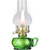 Vintage Green Kerosene Lamp with Handle Color Glass Oil Lamps for Indoor Use Large Indoor Decorative Oil Lamp Hurricane Lamp Lantern for Tabletop