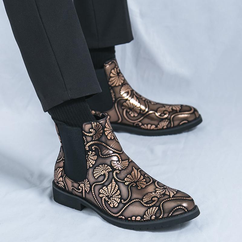 Fashion Pointed Toe Men's Walking Boots Leather Fashion Low Top Dress Shoes New Men Brand Chelsea Male Boots Classic Mens Slip on Shoes