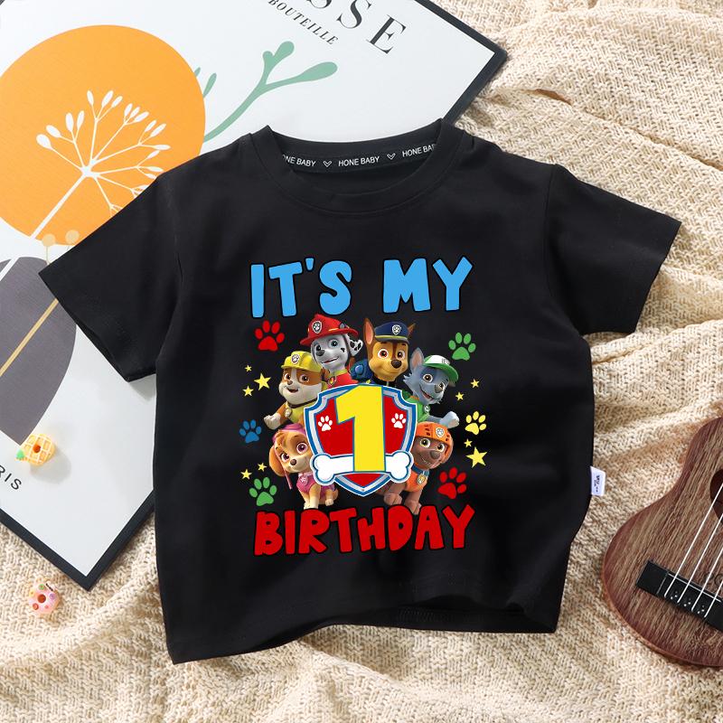 Paw Patrols Children Birthday Number T Shirt Clothes Party Cartoon Figure Print Boys T-Shirt White Short Sleeve Tops Tee Gift