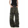 Men's Retro Washed Distressed Camouflage Overalls Men's and Women's Loose Wide-Leg American Casual Straight Multi-pockets Trousers