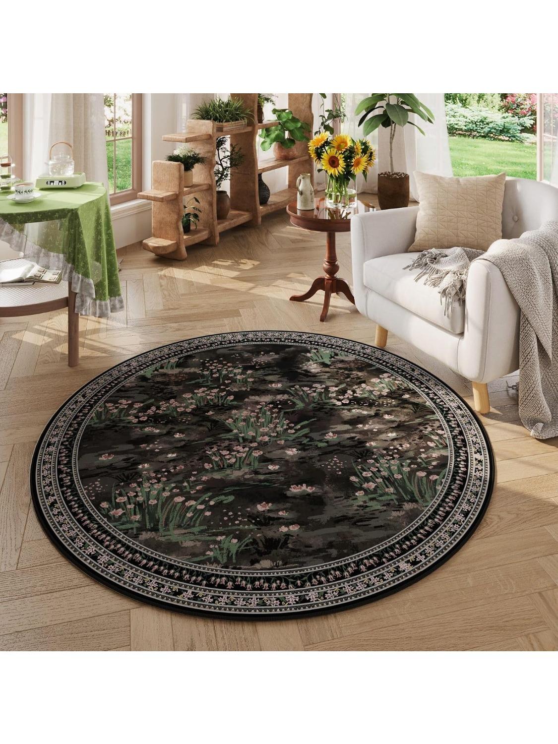 

Circle Rug Impressionist-Style Vintage Round Rug Non Slip Low Pile Small Circular Rug for Bedroom Bathroom Entryway Kids Room 100cm