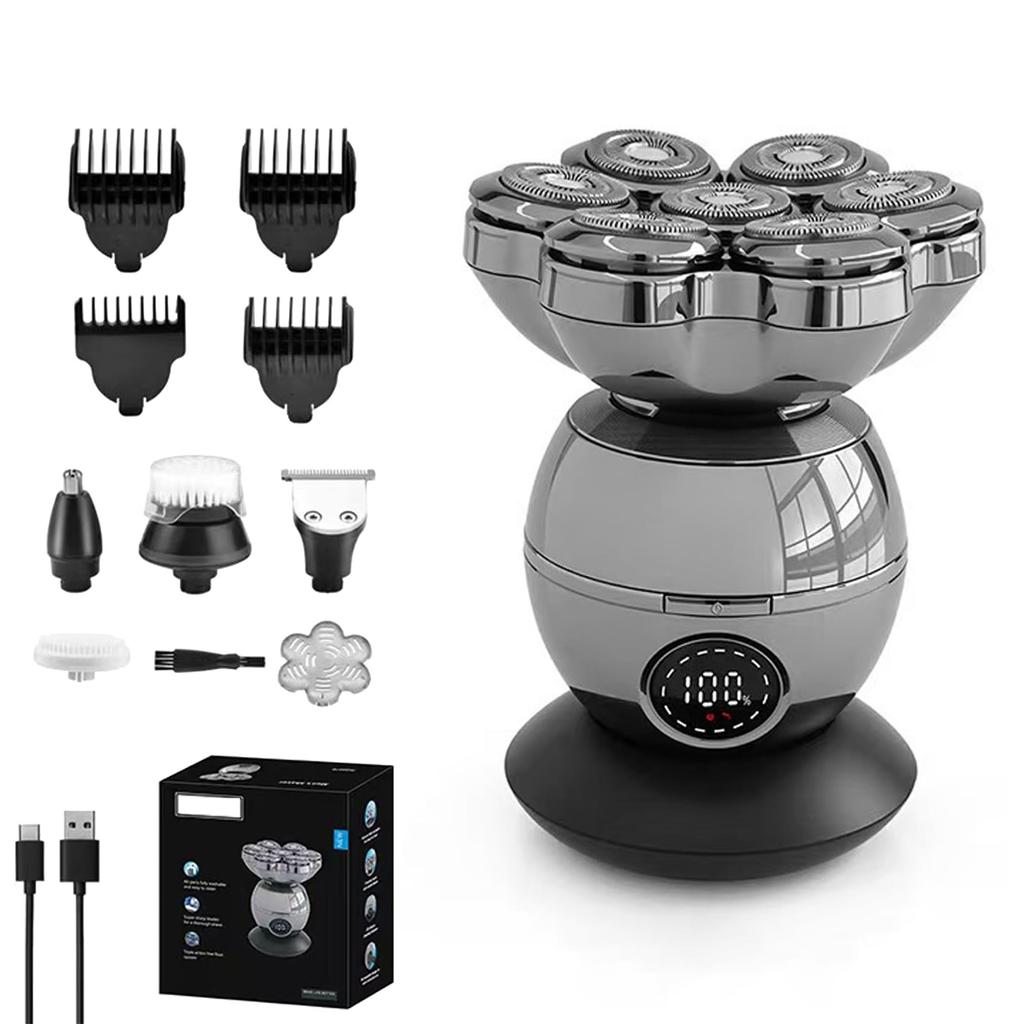 Shaver For Men, Wireless Charging Floating Head Shaver, IPX7 With 7 Rotating Shaver Heads, Nose Hair Sideburn For Body, Face