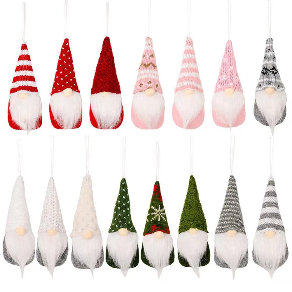 Set of 3 Scandinavian Style Hanging Gnome Ornaments for Christmas Tree Decoration with Handmade Felt and Knitted Hats