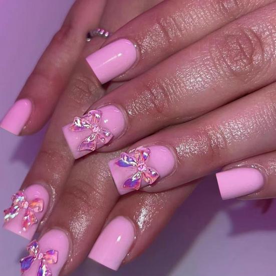 1 Set Square Press on Nails Reusable French Tip Stick-on Fake Nails Removable Full Cover Glue on False Nails for Women