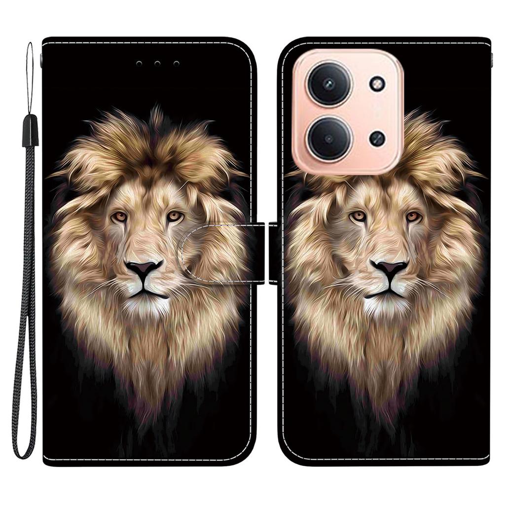 Pro Xiaomi Redmi 15C 5G (EU) (173 mm)/15C 4G (EU) (173 mm) Pouzdro Vzorový Potisk Kožená Peněženka Kryt na Telefon s Šňůrkou