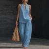 2026 new European and American style sleeveless loose shoulder suit women's summer casual wide-leg pants two-piece fashion trendy