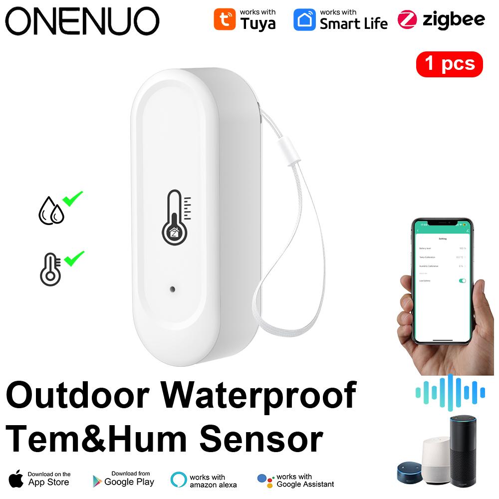 Zigbee IP65 outdoor temperature and humidity sensor battery powered Smart Life APP Remote  Alexa Google voice control Zigbee White