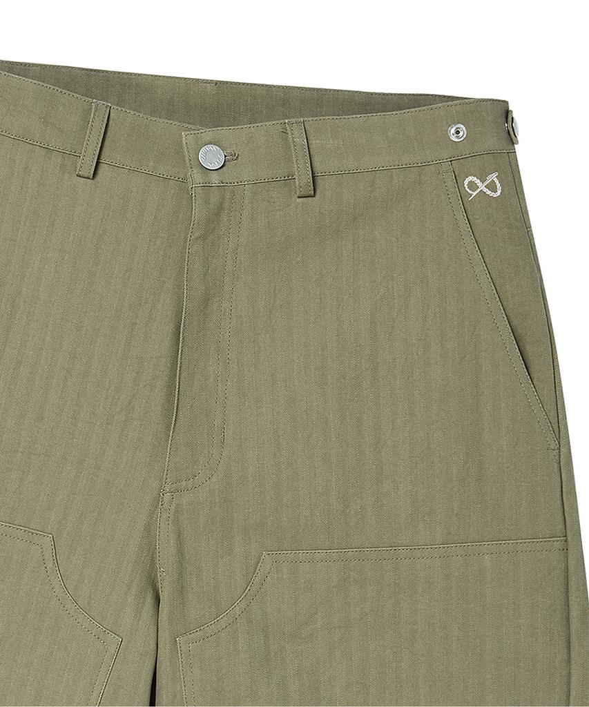 BEYOND CLOSET [Collection Line] Herringbone Texture Cutting Detail Carpenter Pants Khaki