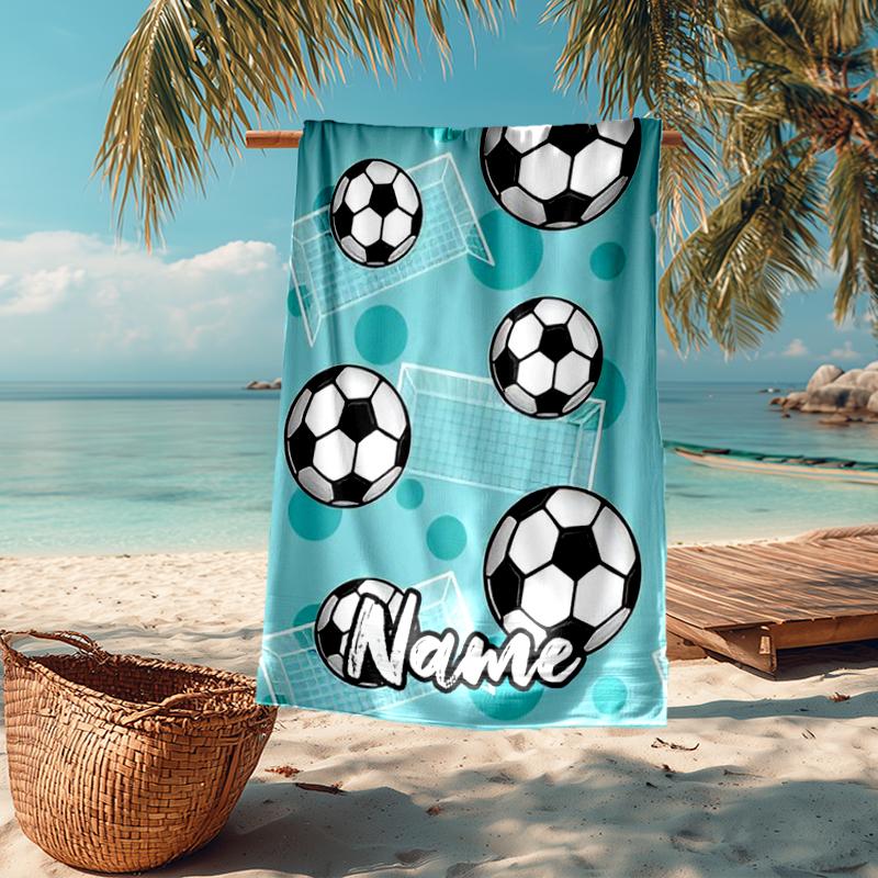 Custom Name Ultra-Soft Beach Towel with Soccer Theme,Ideal for Pool - Camping, Diving - Perfect Travel Essential, Vibrant Beach Towel.