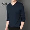 Men Fall Spring Top V Neck Long Sleeves Pure Color Slim Fit Thin Pullover T-shirt Daily Wear Sport Homewear Clothes