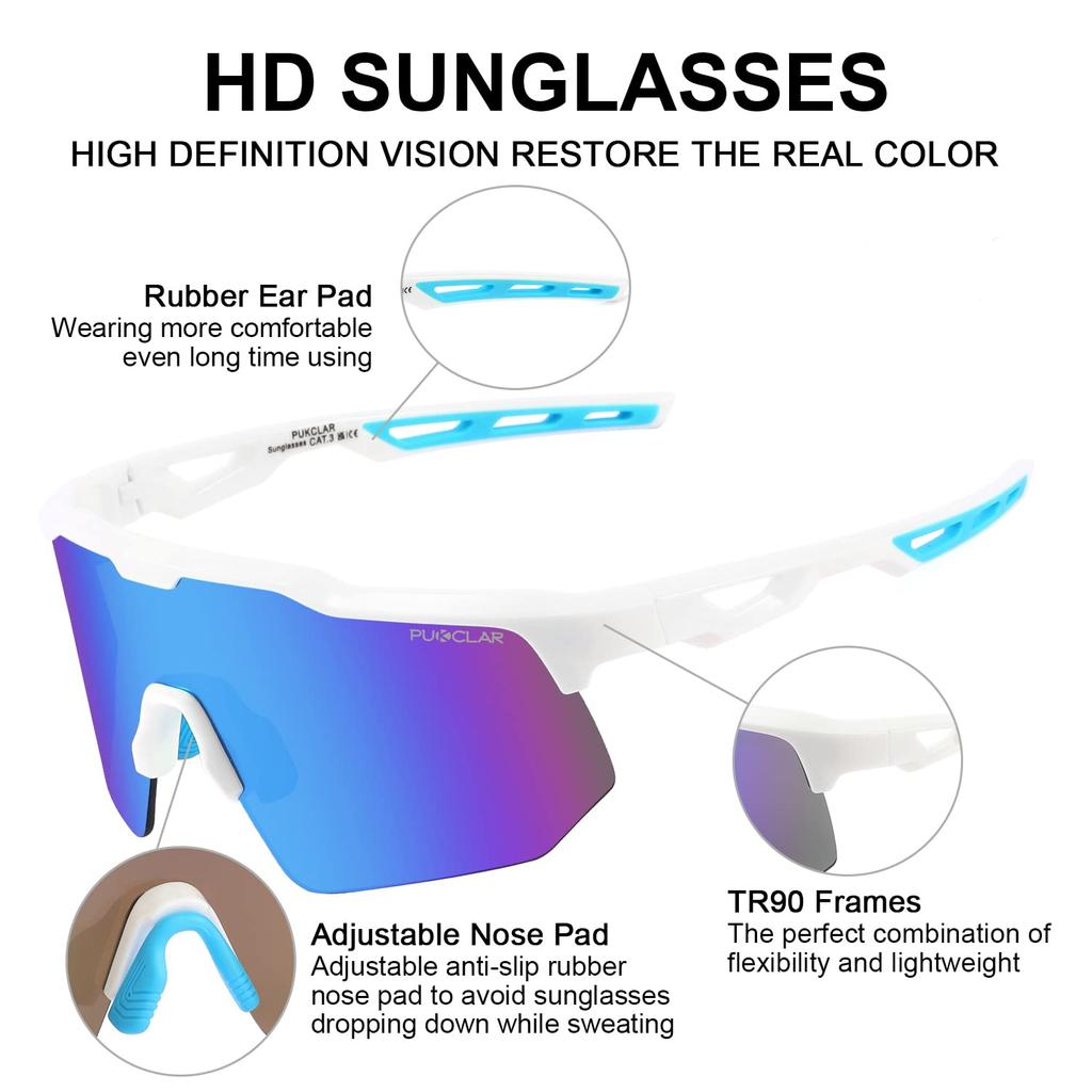 Pukclar Unisex TR90 Cycling Sunglasses with Lightweight Frame and UV400 Protection for and Motorcycles Men's Cycling, Skiing, Driving,