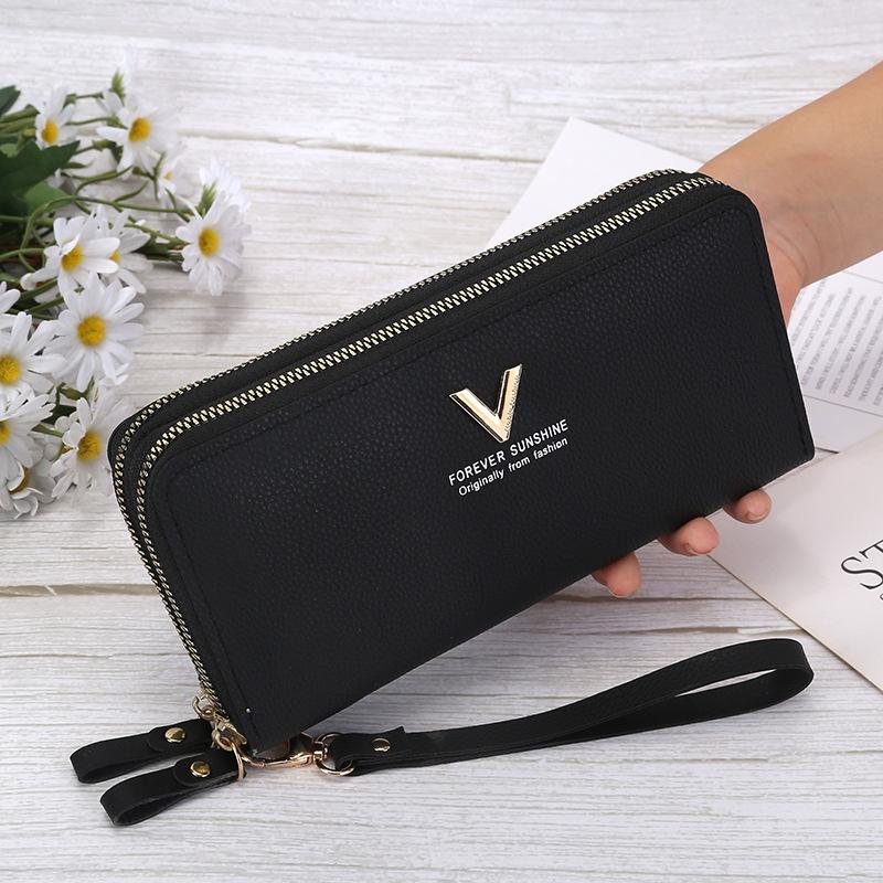 Double pull wallet, new women's multi-card wallet, long fashionable and large-capacity double-layer wallet, mobile phone bag.