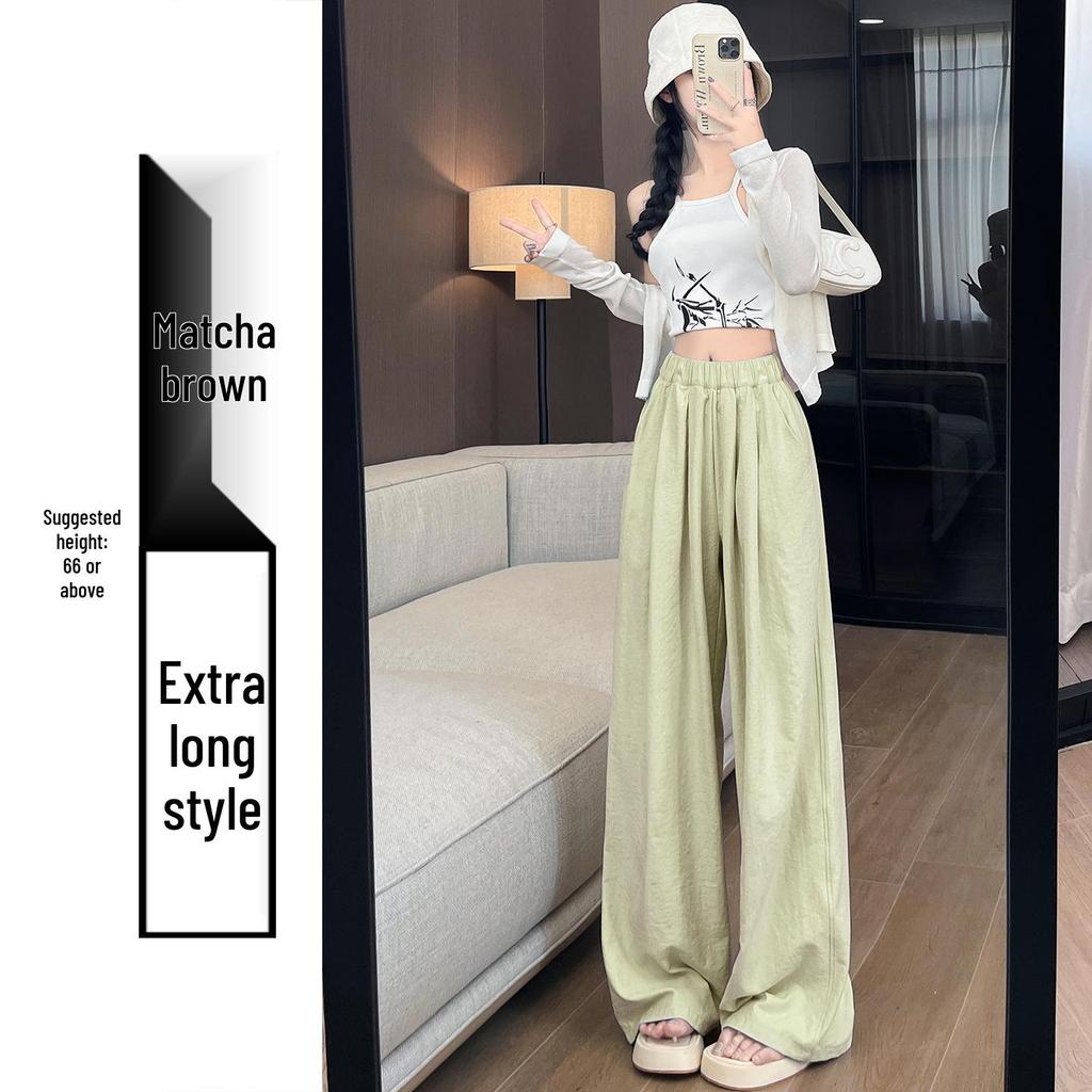 Women's Spring 2026 High-Waisted Wide-Leg Milk White Casual Pants, Petite Flattering Korean Style by Yamamoto