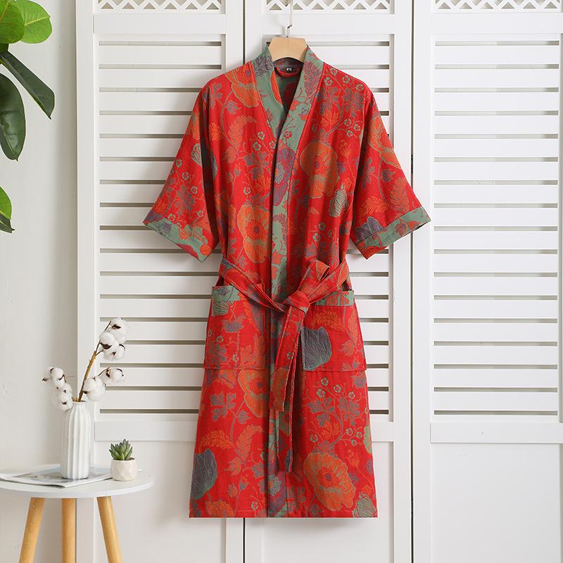 Cotton Double-layer Bathrobe, Thin Sleepwear, Home Clothes, Women's Sleeping Robe, Quick Drying Water Absorbing Yukata
