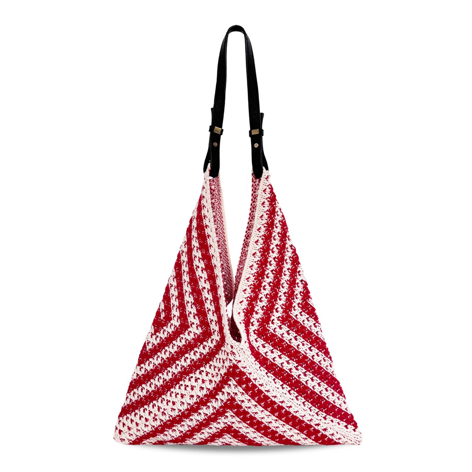 

2024 Черно-белая геометрическая минималистичная большая вязаная сумка-тоут с плечевым ремнем из ПУ кожи красный