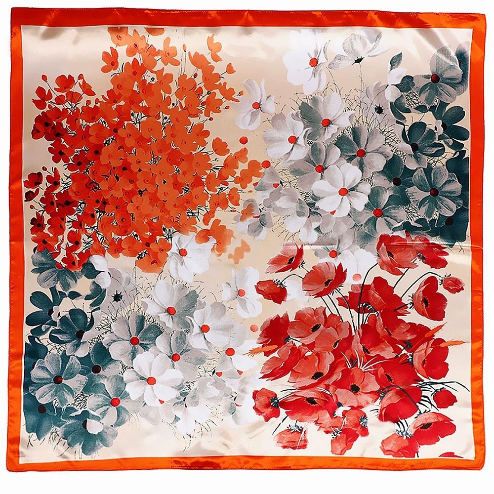 90*90cm Spring Full Bloom Flower Printed Small Square Scarf Women Foulard Hijabs For Holiday