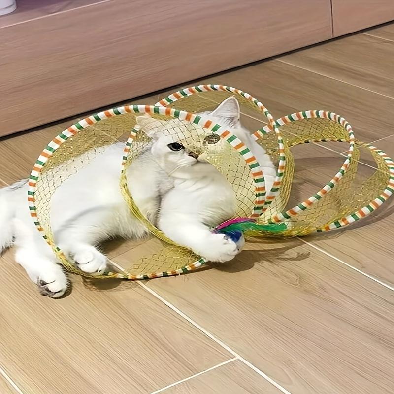 Interactive Tunnel Game Tube Artificial Feather Mouse Toy Stimulates Indoor Cats Kittens Pet Activities