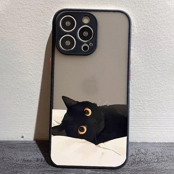 Funny Black Cat Phone Case for IPhone 15 14 13 12 11 X XR XS XSMAX 8 7 Plus Mini Pro Max Cute Soft Black Phone Cover