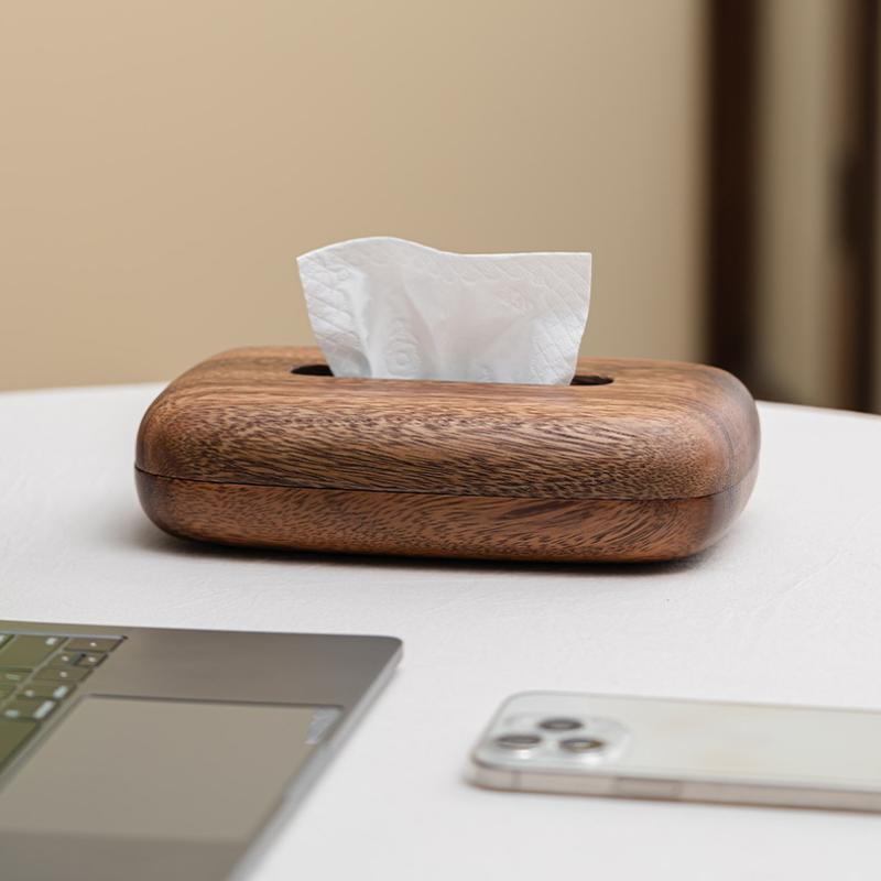 Walnut Tissue Box Cover - Modern Vintage Design, Premium Wood, For Desk & Bathroom Decor. Easy Refill, Polished Finish