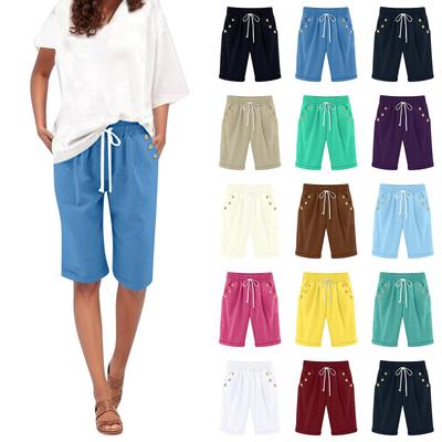 Women's Fashion Summer Solid Color Thin Loose Casual Five Points Pants