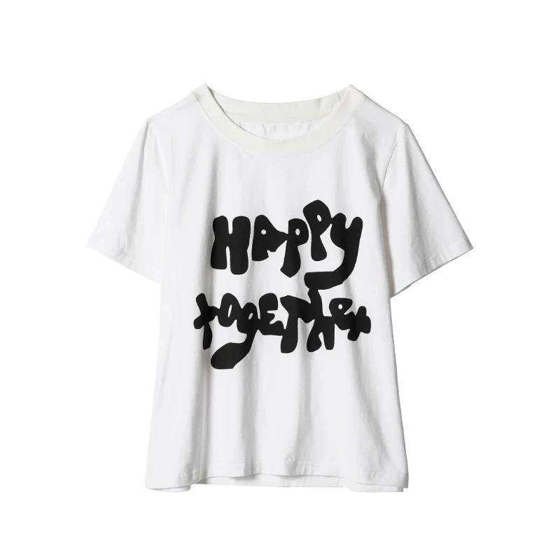 

ZX Tee T-shirt imakokoni 2025 summer versatile letter printed short sleeved T-shirt women s loose round neck top 255032+255031 4XL