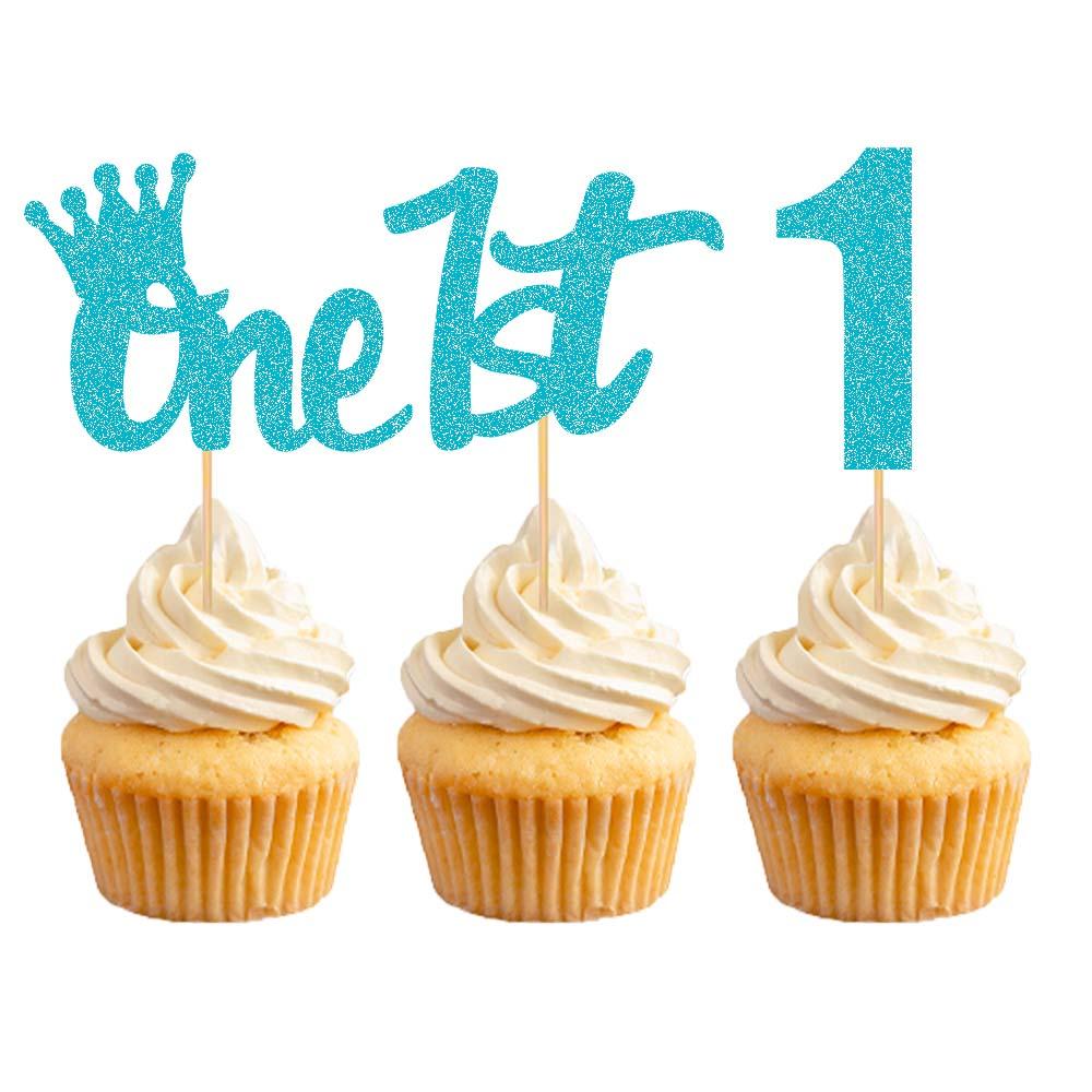 

12/24pcs Glitter One Cupcake Toppers Pink Blue 1st Birthday Cupcake Pick for Baby Shower girl boy First Birthday Party Cake Deco 12pcs