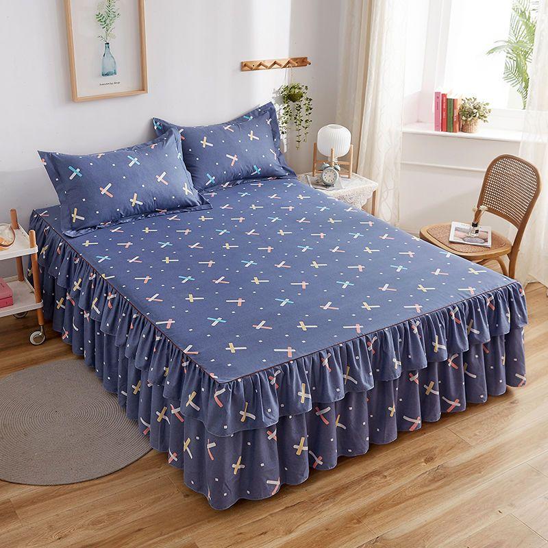 3 stücke Haut-freundliche Schleifen Bett Rock Schlafzimmer Student Wohnheim Kissenbezug Quilt Abdeckung Bettdecke Bettwäsche
