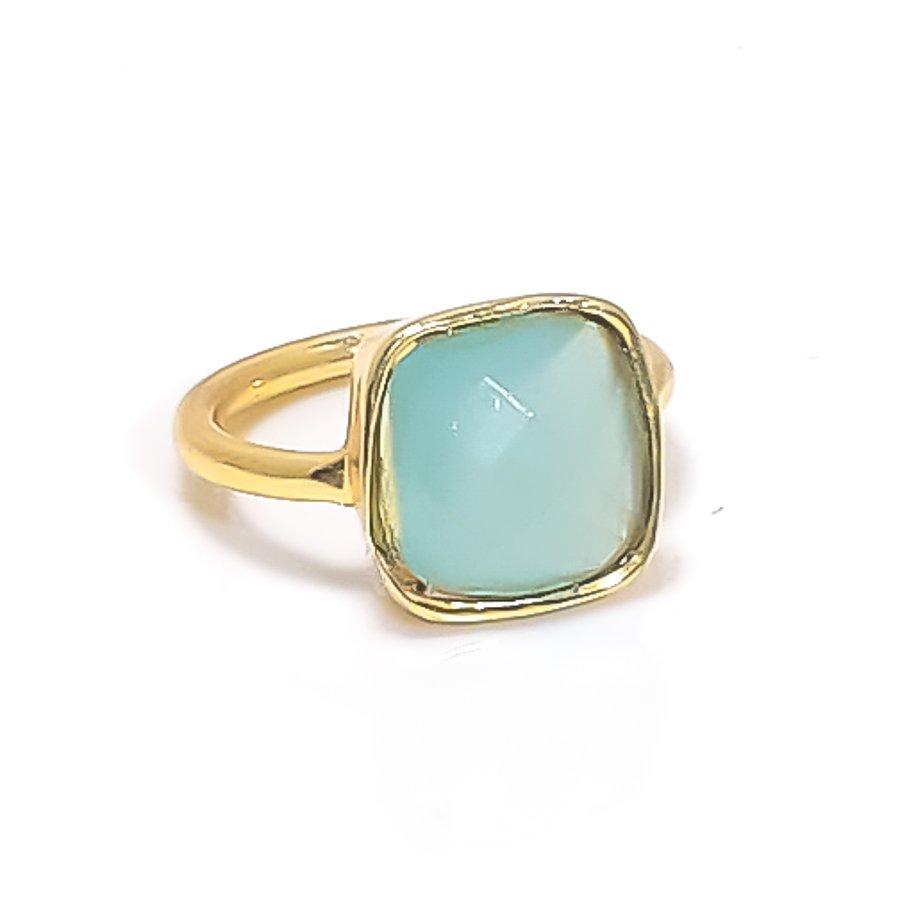 Aqua Chalcedony Gemstone Handmade 925 Sterling Silver Jewelry Ring Size 4.5 GK-7009