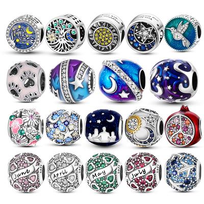 Colorful Round Inlaid CZ Zircon Charms Beads Fit Original Charm Bracelet Pendant Plata De Ley 925 Silver Jewelry Gift