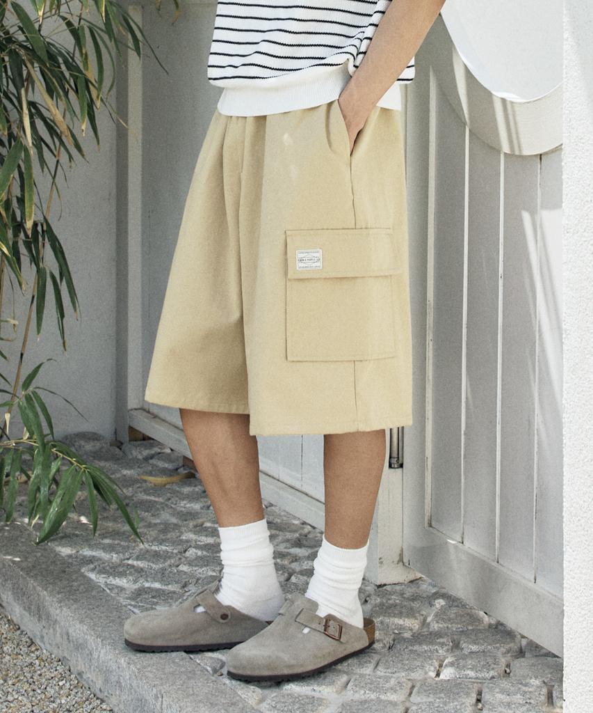 WHOLOVESART Cargo Bermuda Elastic Pants Beige