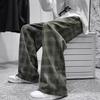 Men's Spring/Fall Straight-Leg Vintage Plaid Pants British-Style Drapey Casual Loose-Fit Trousers