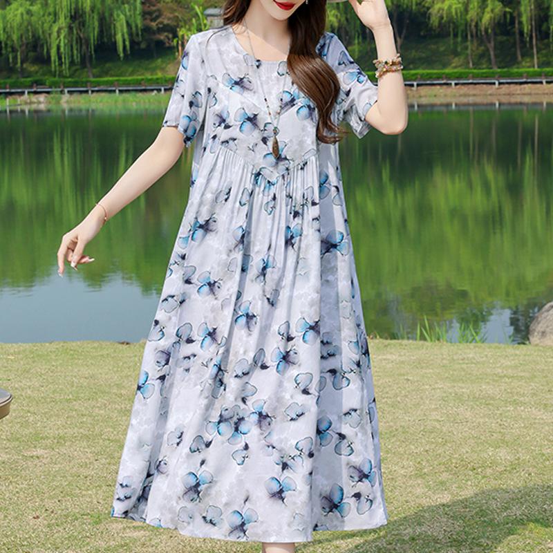 Casual zomerjurken voor dames, vintage kleding, losse korte mouwen, elegante lange jurk in grote maten