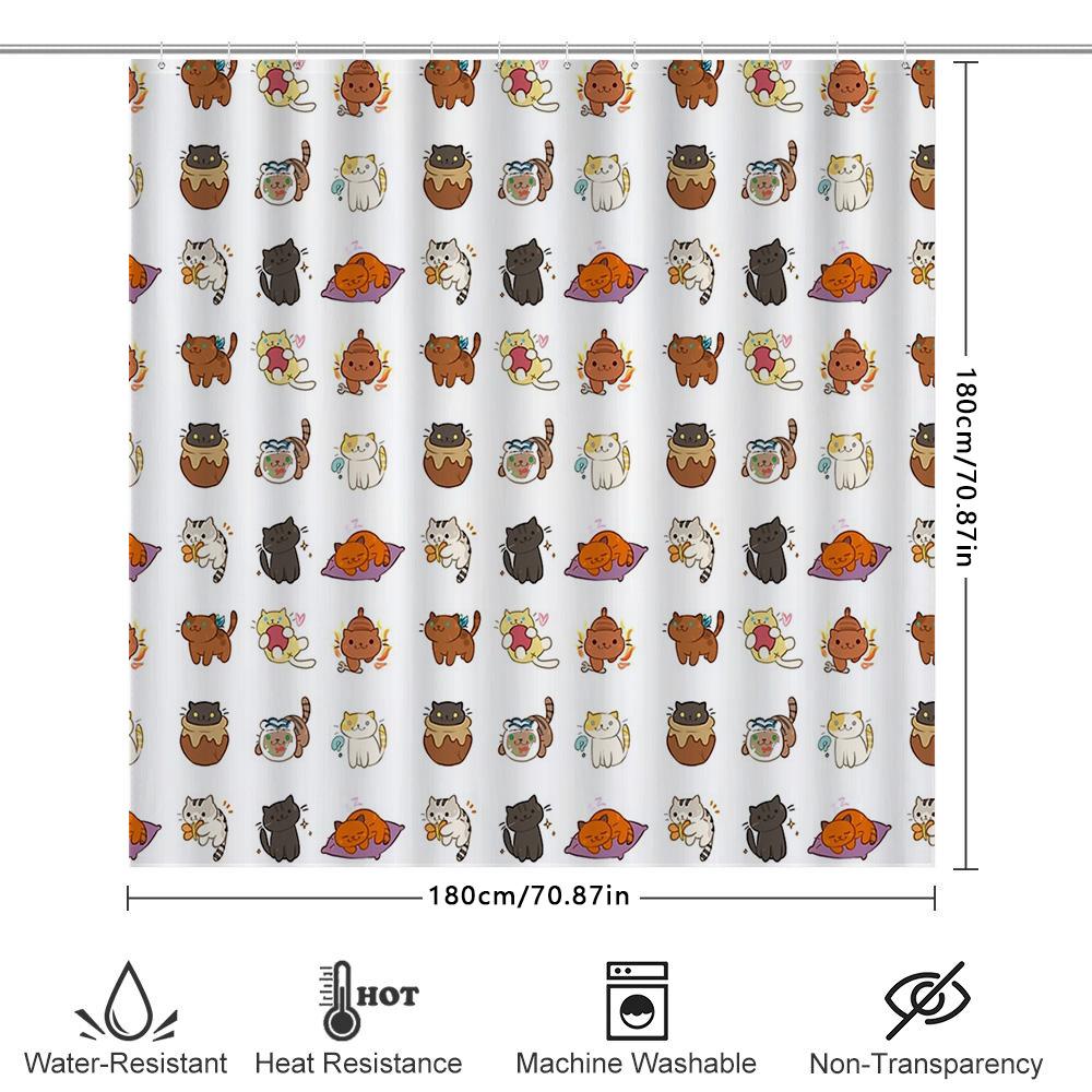 Cute Cat Shower Curtain Waterproof Animal Pattern Bathroom Decor Japanese Style Home Textile Washroom Fabric Hanging