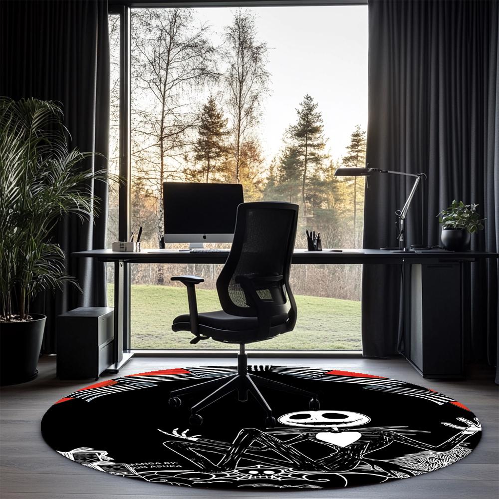 The Nightmare Before Christmas Printed Round Rug Carpet Chair Rug Area Rug Entryway Doormats,for Office Chair Living Room Bedroom Kitchen Room.