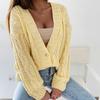 2021 European & American V-Neck Button Cable Knit Cardigan Sweater for Women
