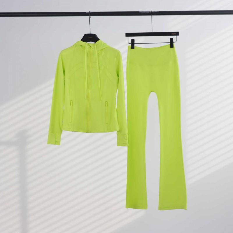 LU Womens Hooded Jacket Flared Pants Set Define Slim Fit Yoga Activewear