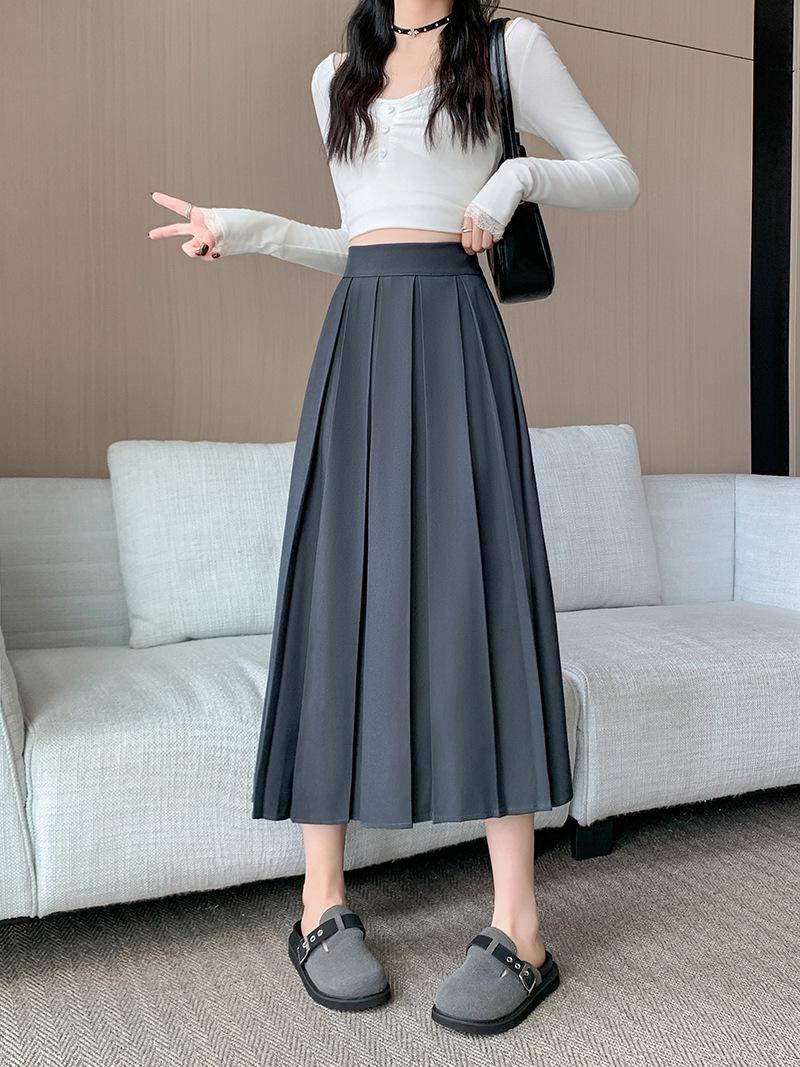 

Chic Plus Size A-line Pleated Midi Skirt - Age-Reducing, Solid Color, Autumn/Winter Collection M сірий колір