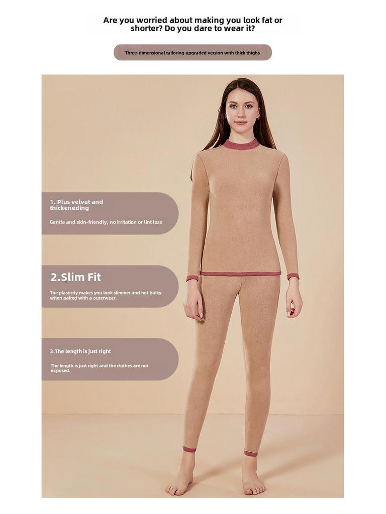 Plus Size Sherpa Thermal Underwear Set - Velvet Thick, Half Turtleneck for Men & Women