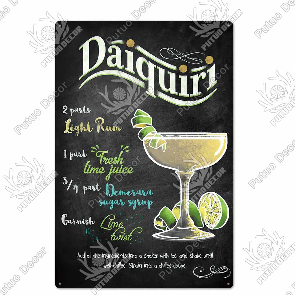 Putuo Decor Cocktail Vintage Metal Sign Tin Sign Decorative Plaque Wall Decor Bar Pub Man Cave Living Room Decoration