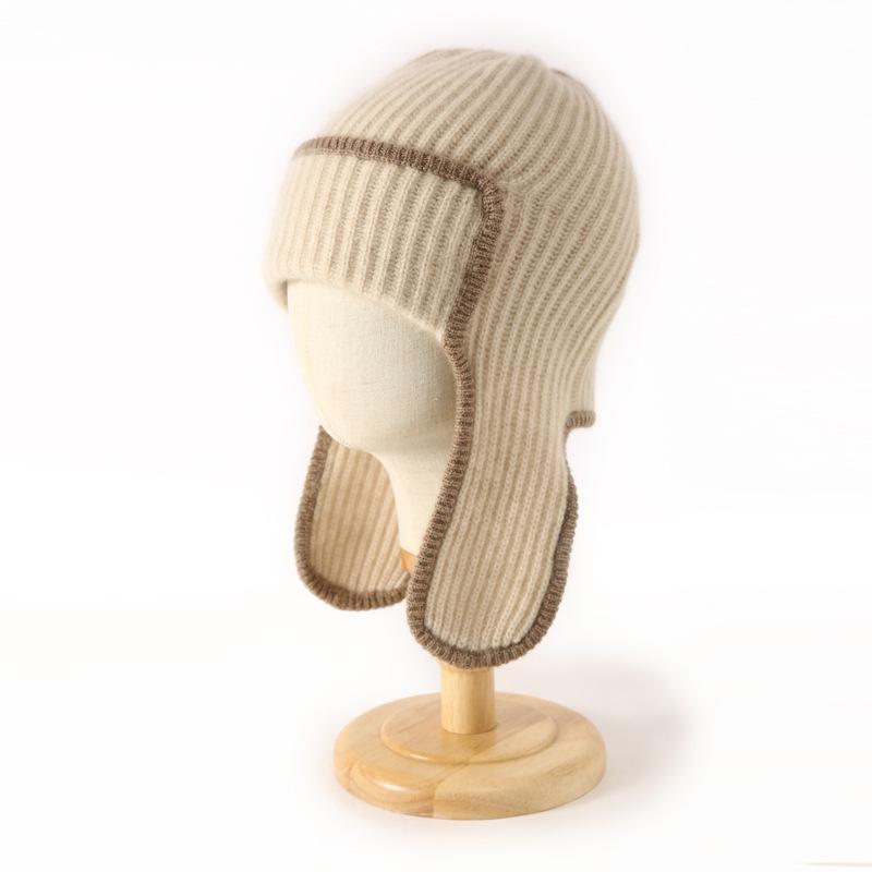 Autumn and Winter New Men's and Women's Color Matched Double Ear Headscarves Ear Protecting Caps  Warm Flight Caps  Knitted Caps