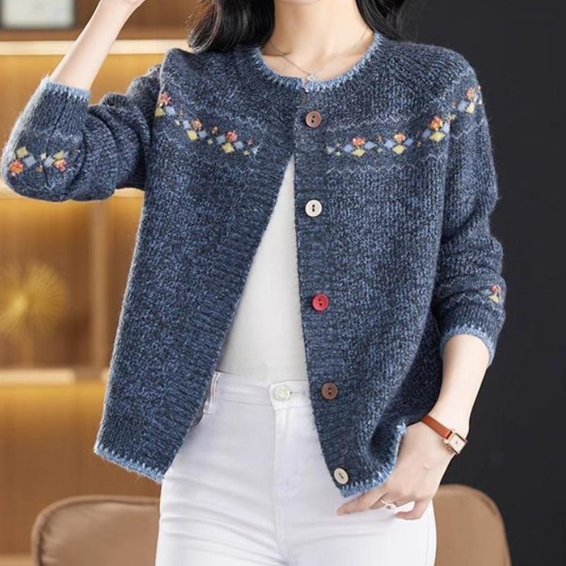 Kurze Strickjacke aus Wolle mit Rundhalsausschnitt für Herbst und Winter für Damen, lockere Passform, Strickpullover in Übergröße