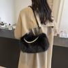 Fashi Faux Fur Shoulder Bag Soft Fluffy Plush Handbag Zipper Solid Color Crossbody Bag