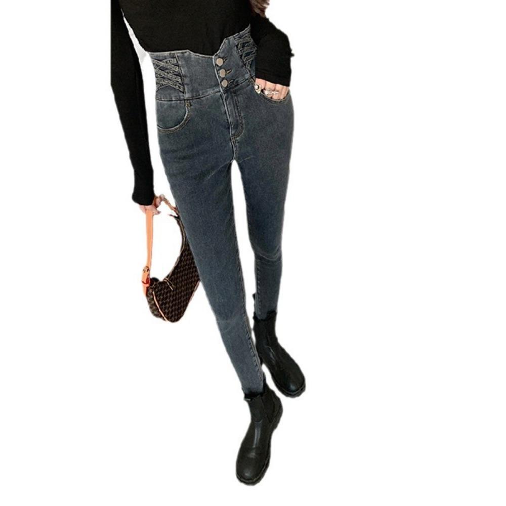 Personalized Street High Waist Jeans Women's New Spring and Autumn Skinny Skinny Versatile Small Foot Jeans Ins Tide