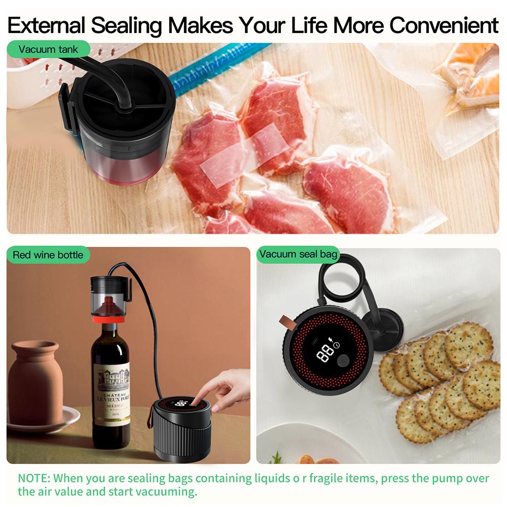 Κιτ ηλεκτρικής μηχανής σφράγισης κενού 2 σε 1 για ασύρματη κουζίνα με φαρδιά και κανονικά στόμια Mason Jar