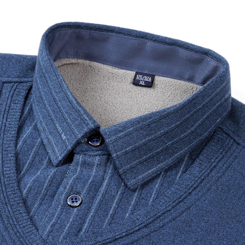 ROMON Men's Fleece-Lined Shirt Collar Knit Sweater